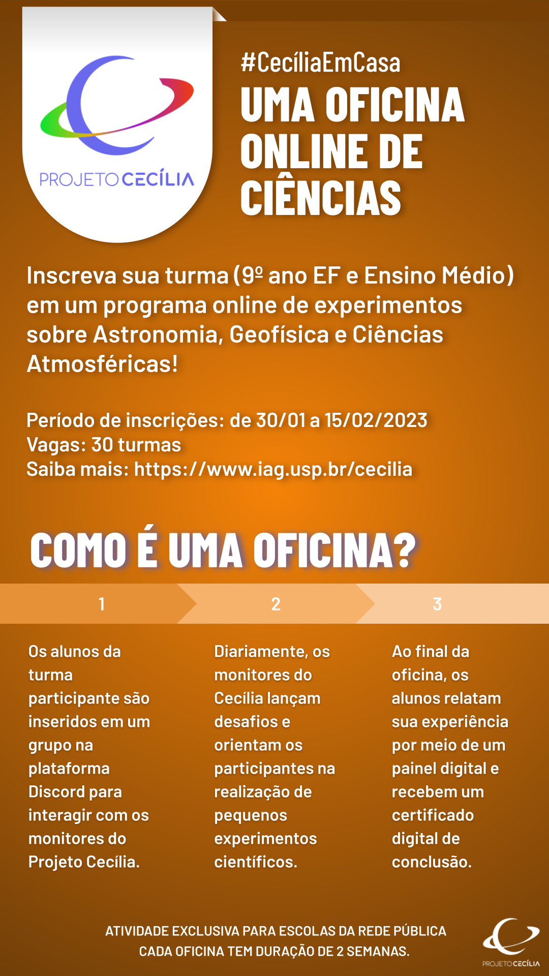 Flyer do programa Cecília; as informações estão no texto