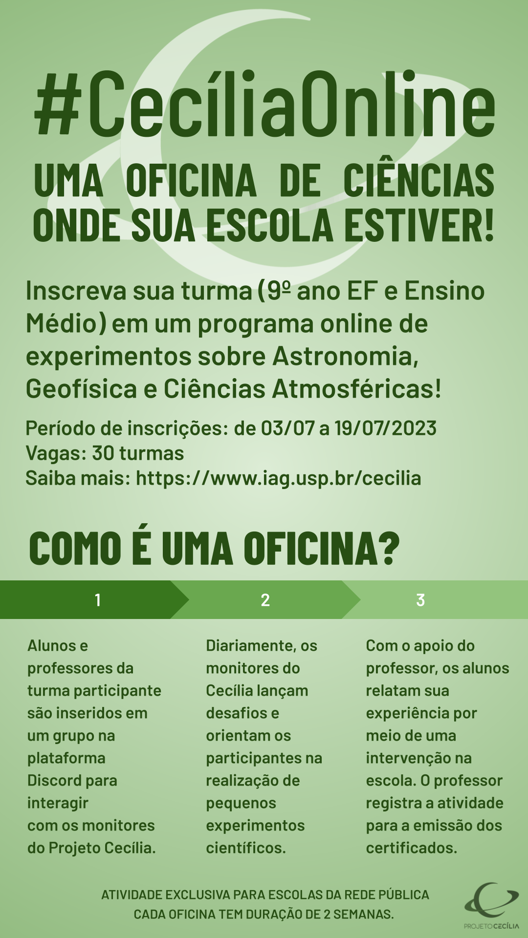 Flyer do programa Cecília; as informações estão no corpo do texto